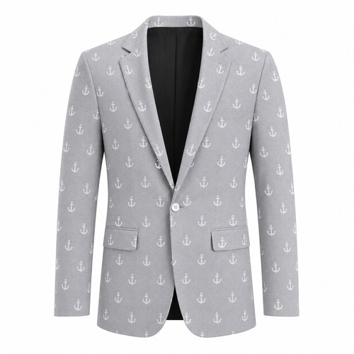 Men grey anchor print blazer - grey,